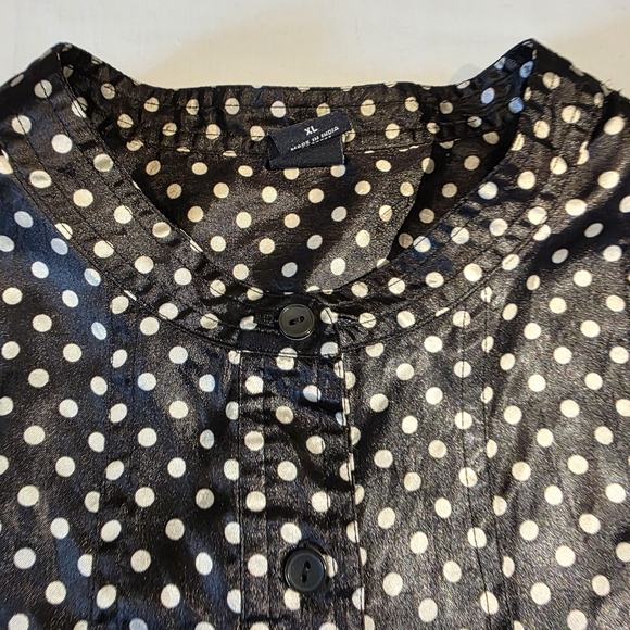 GAP Polka Dot Satin Blouse Black and White Tucks Y2K XL EUC - Picture 7 of 13